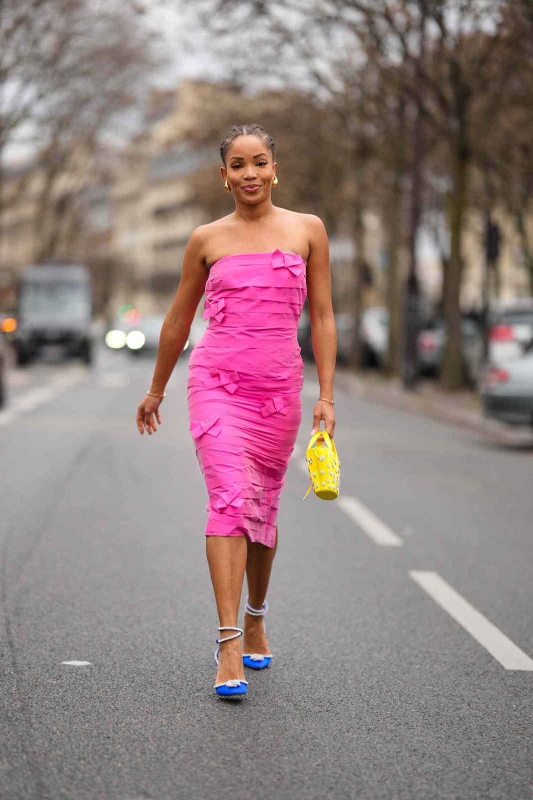 Hot Pink Strapless Ruched Midi Dress Hot Pink Strapless Ruched Midi Dress — Blush Rehearsal Dinner Dress 2027