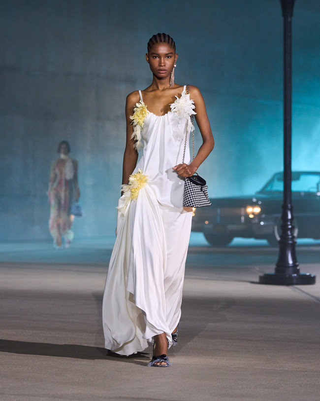 Draped White Satin Slip Dress with Floral Details — Outfit Trends 2027