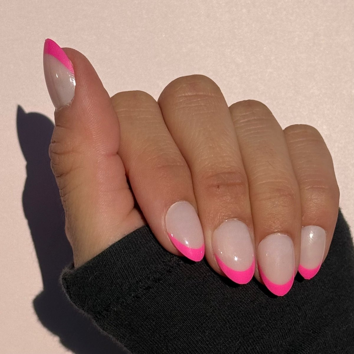 Hot Pink Tips with Pink Dot Accents Hot Pink Tips with Pink Dot Accents — Short Pink French Tip Nails 2027