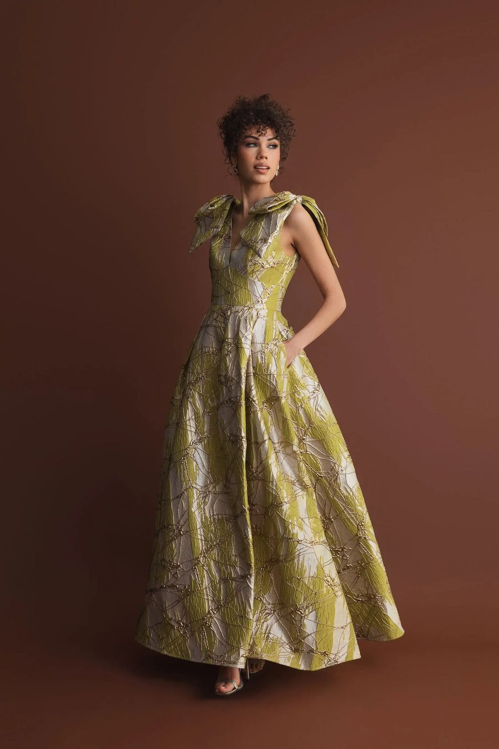 Structured Chic: Lime Green Jacquard A-Line Gown Structured Chic: Lime Green Jacquard A-Line Gown — Graduation Dresses 2027