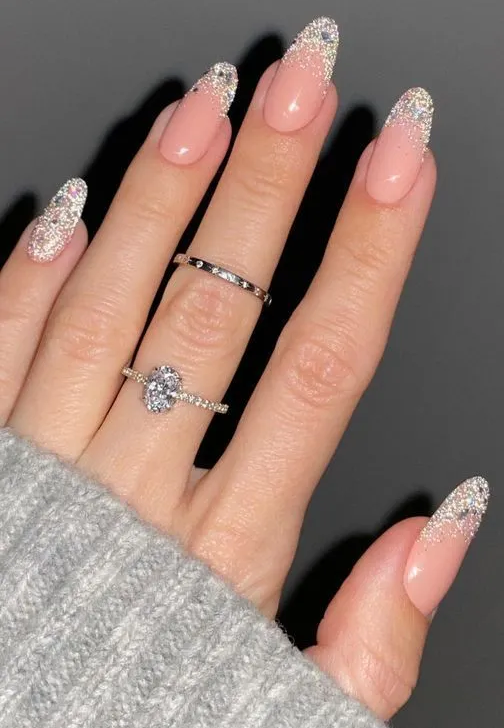 Pale Pink Glitter French Ombre — Sparkly Prom Nails 2027