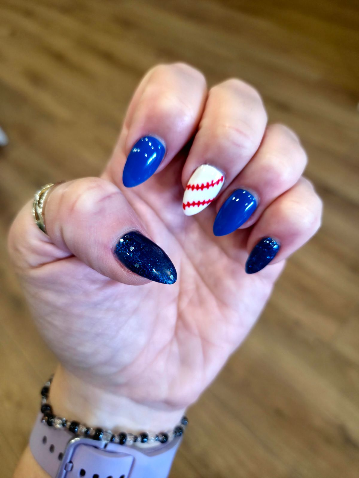 Royal Blue Glitter and Stitching Royal Blue Glitter and Stitching — Baseball Nails 2027