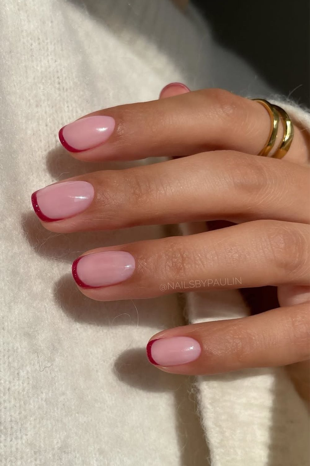 Thin Red Line Pink Base Ovals — Red French Tip Nails 2027