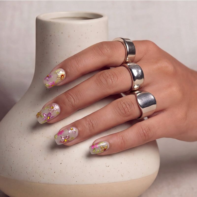 Clear Base With Pastel Floral Accents Visual Idea Clear Base With Pastel Floral Accents Visual Idea — Long Floral Nails 2027