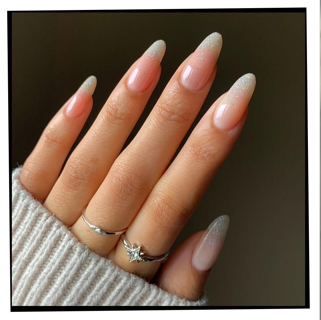 Glossy With Glitter Visual Idea — Winter Ombre Nails 2027