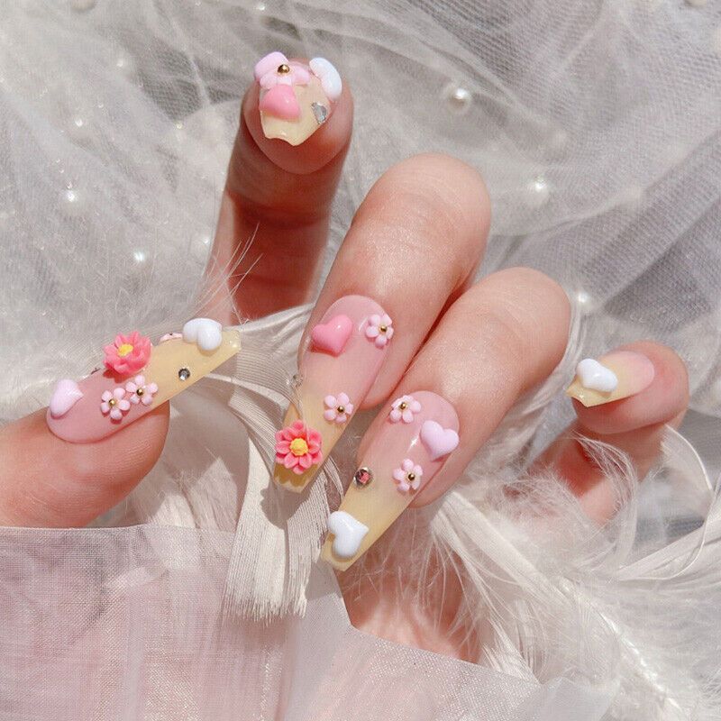 3D Hearts And Flowers On Accent Nails Visual Idea 3D Hearts And Flowers On Accent Nails Visual Idea — Nails 2027 for Wide Nail Beds