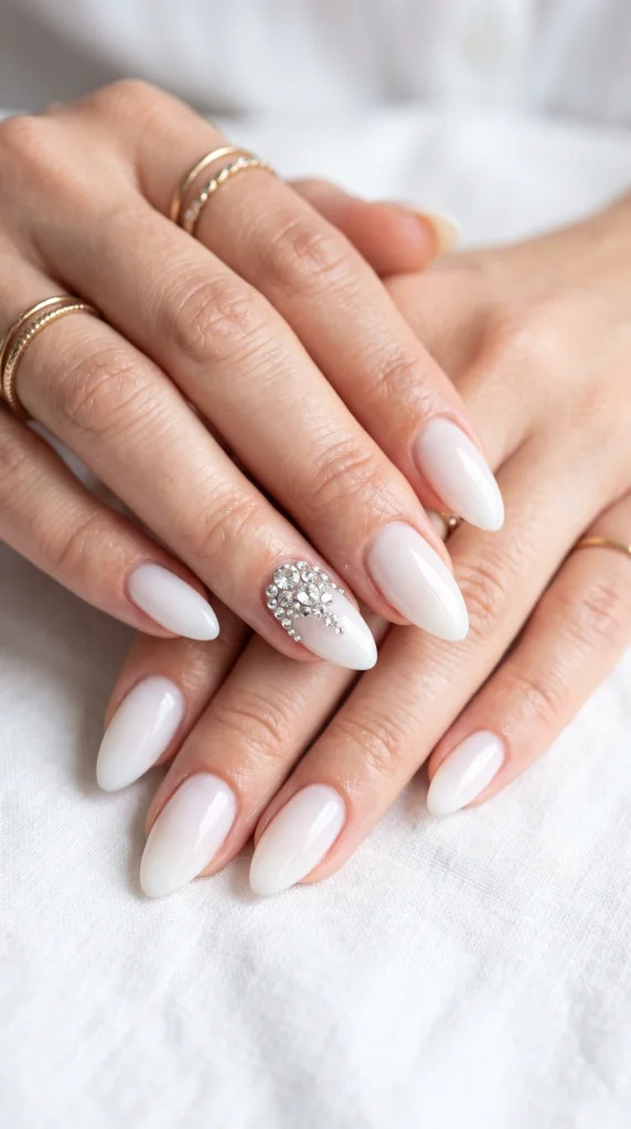Rhinestone Accent On One Nail Visual Idea Rhinestone Accent On One Nail Visual Idea — Milky Nails 2027