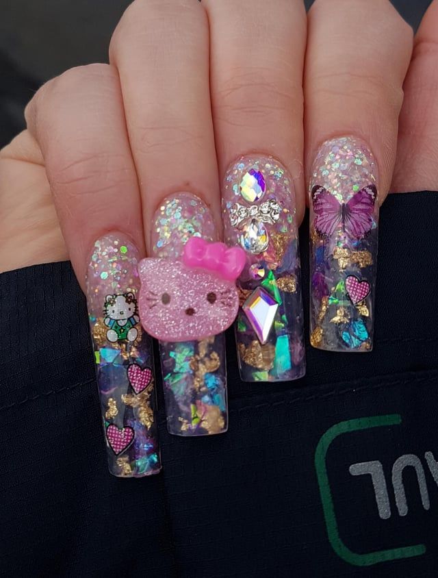 Visual Idea — Gold Foil Hello Kitty Nails 2027 for Kids