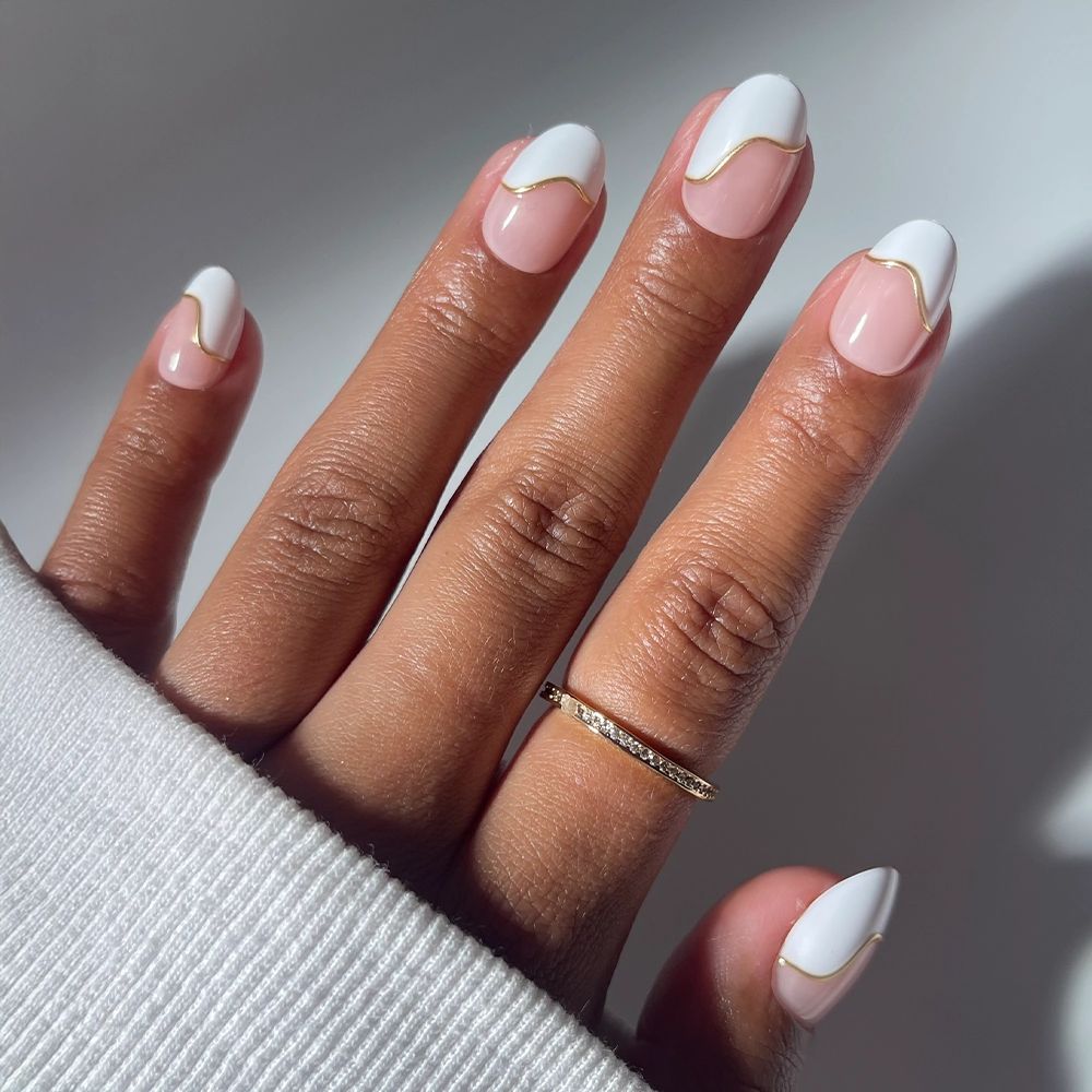 Sheer Pink French with Gold Cuticle Accent Sheer Pink French with Gold Cuticle Accent — Line Art Nails 2027