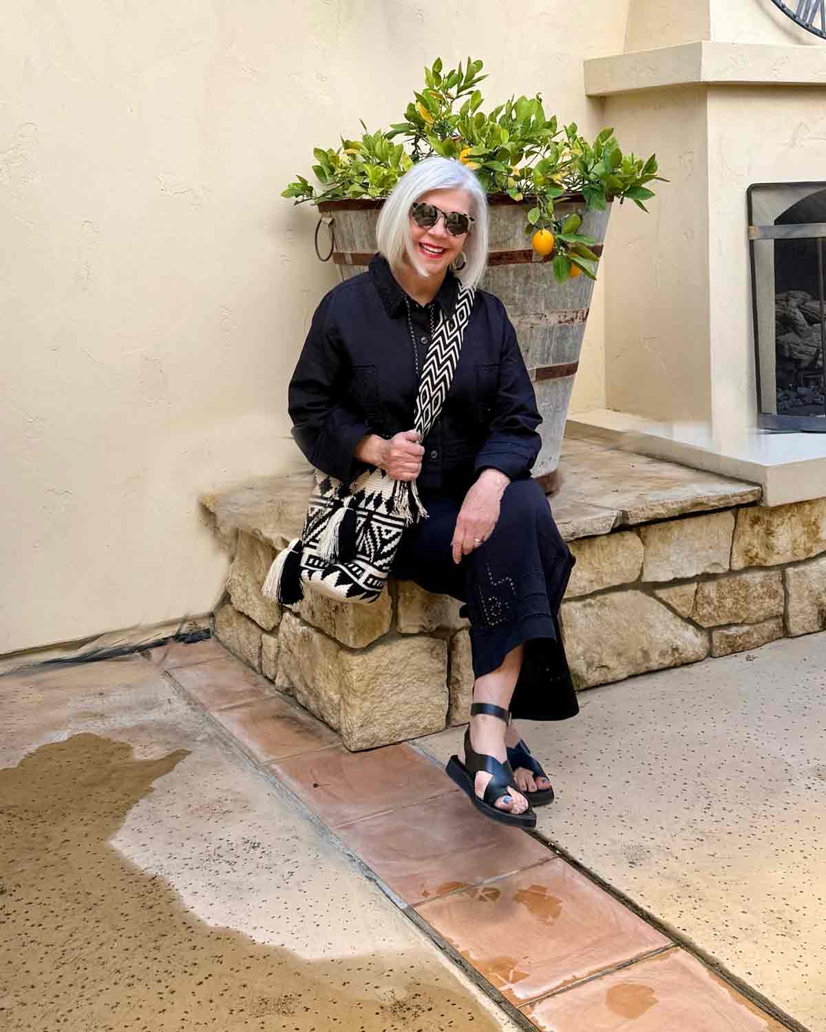 Sophisticated Monochrome: Black Embroidered Set for Brunch — Mothers Day Brunch Outfits 2027