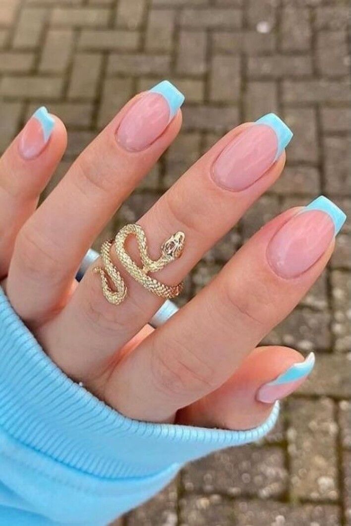French Tips With Light Blue Color Visual Idea French Tips With Light Blue Color Visual Idea — French Tip Nails 2027 for Wide Nail Beds