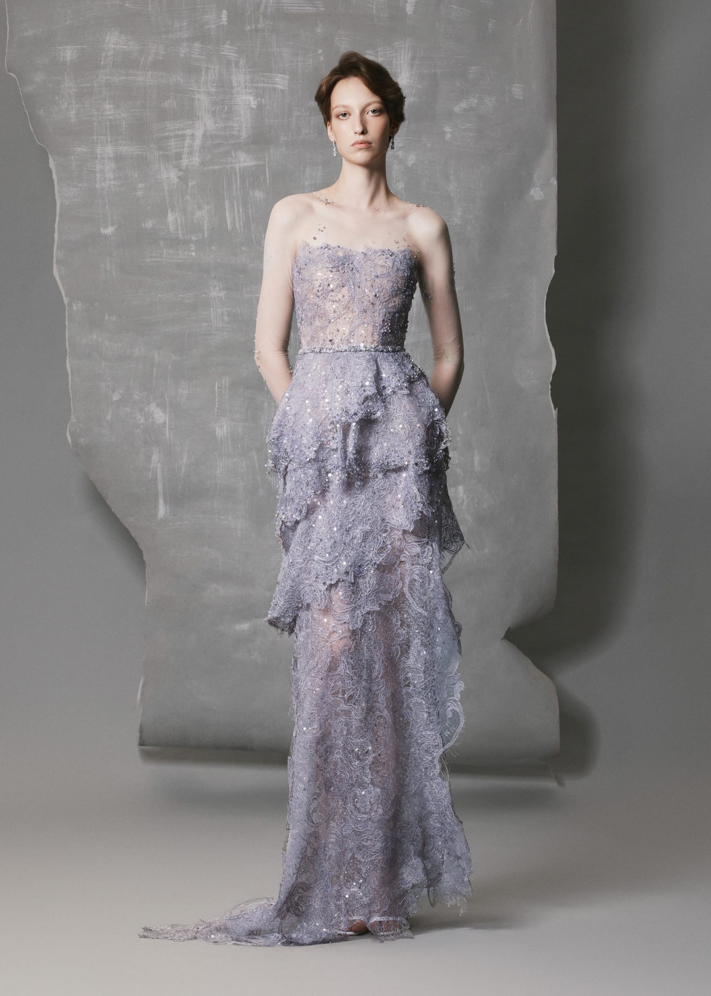 Strapless Lavender Gown with Beaded Bodice and Tiered Skirt Strapless Lavender Gown with Beaded Bodice and Tiered Skirt — Lavender Outfits 2027