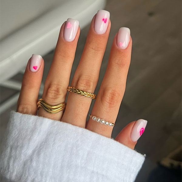 Short Square Pink with Tiny Hearts Short Square Pink with Tiny Hearts — Mismatched Heart Nails 2027