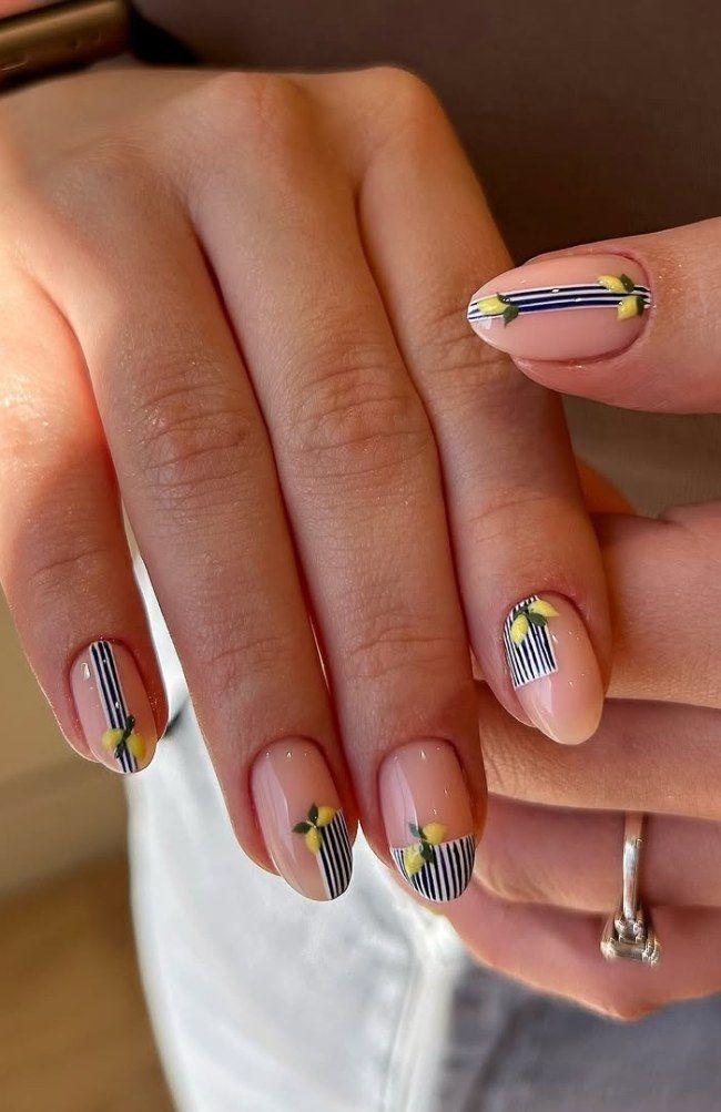 Small Lemon Motifs And Navy Stripes Visual Idea Small Lemon Motifs And Navy Stripes Visual Idea — Lemon Nails 2027