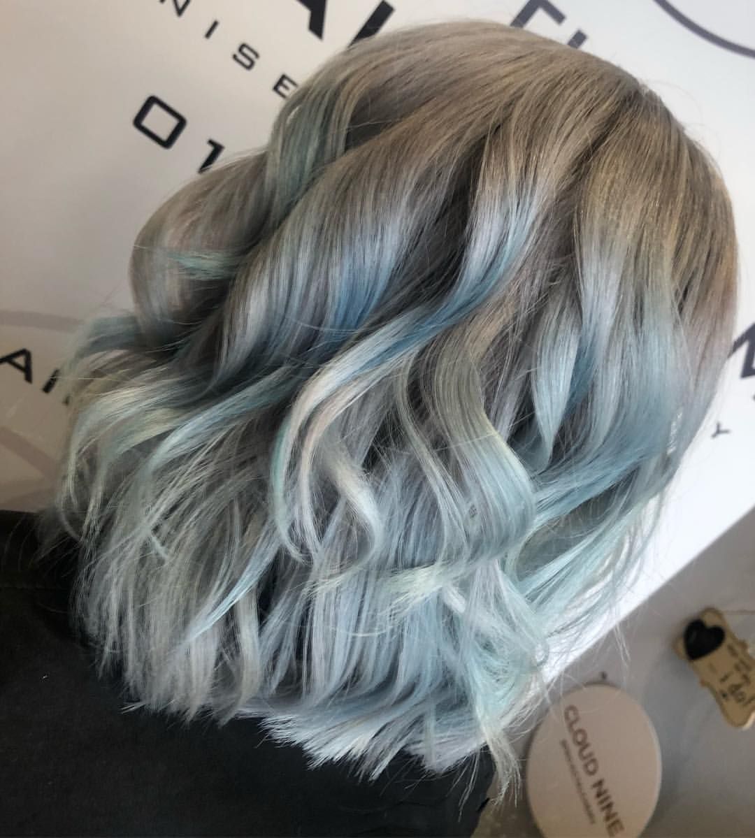 Lob with Ash Blue Highlights on Grey Base Lob with Ash Blue Highlights on Grey Base — Sky Blue Hair 2027