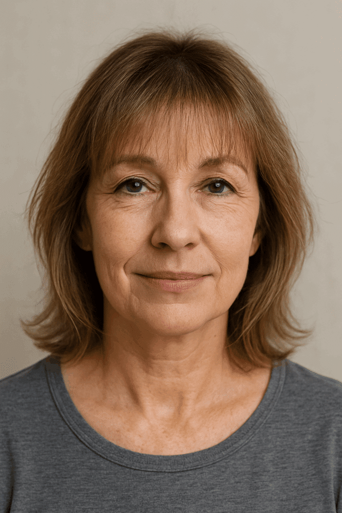 Light Brown Layers With Straight Fringe Light Brown Layers With Straight Fringe — Bangs 2027 for Women Over 50
