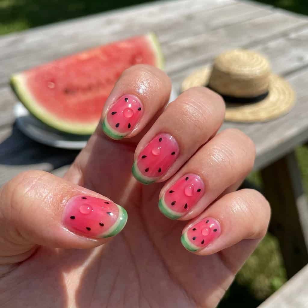 Glossy With Water Droplet Effect Visual Idea Glossy With Water Droplet Effect Visual Idea — Watermelon Nails 2027