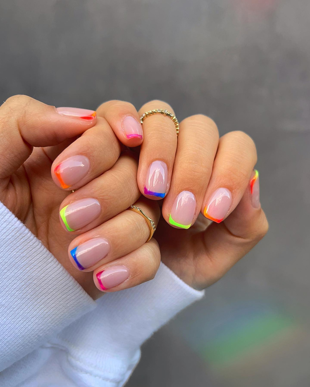 Short Oval Rainbow Micro French Tips Short Oval Rainbow Micro French Tips — Colored Micro French Nails 2027