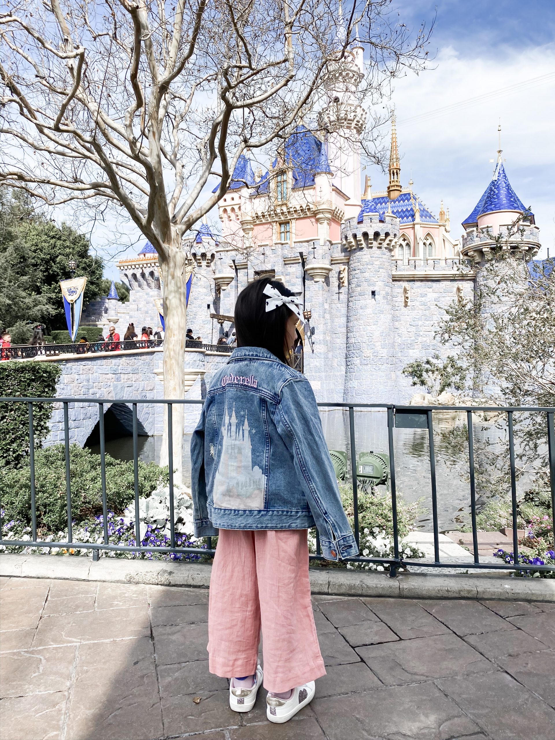 Embroidered Denim Jacket with Pink Wide-Leg Pants — Disney Winter Outfits 2027