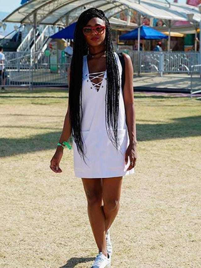 White Lace-Up Mini Dress with Red Sunglasses White Lace-Up Mini Dress with Red Sunglasses — Coachella Outfits 2027