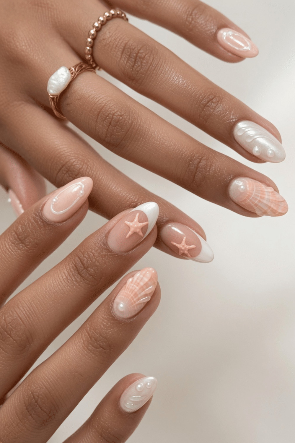 Nude French Tips with Seashells Nude French Tips with Seashells — Summer Nails 2027