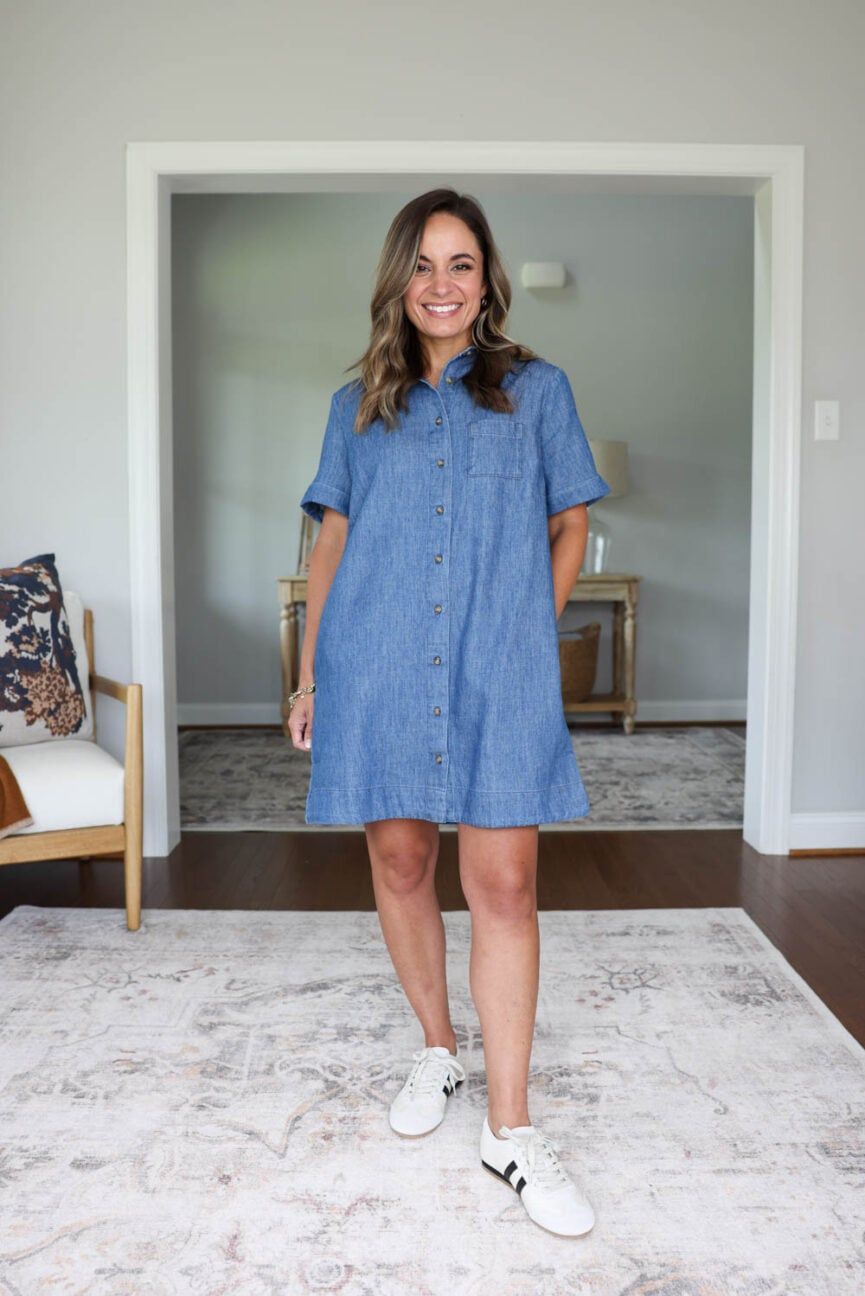 Denim Shirt Dress and Sneakers for Casual Day-to-Day Denim Shirt Dress and Sneakers for Casual Day-to-Day — Meet the Teacher Outfits 2027