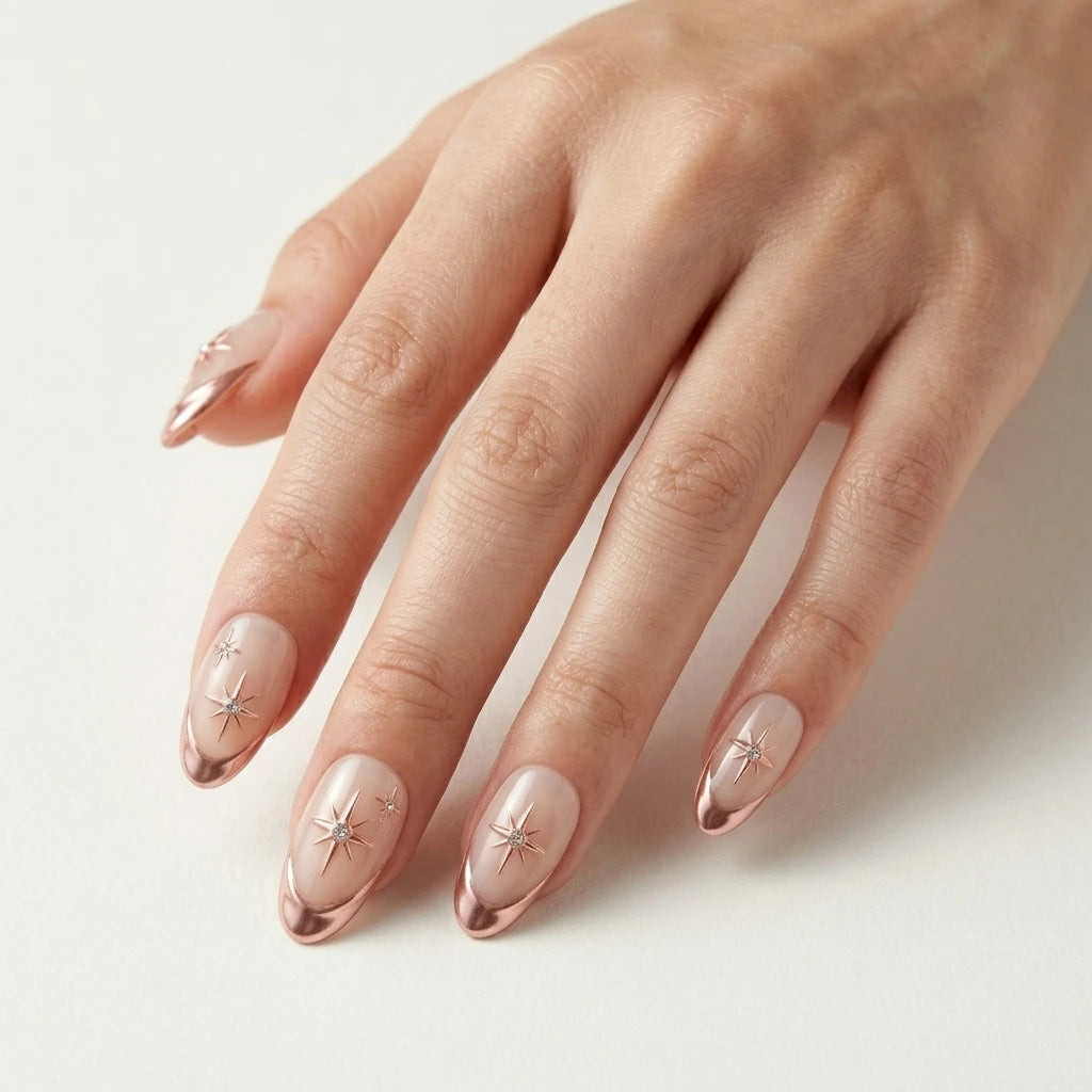 Rose Gold Chrome with Stars Rose Gold Chrome with Stars — Chrome French Tip Nails 2027
