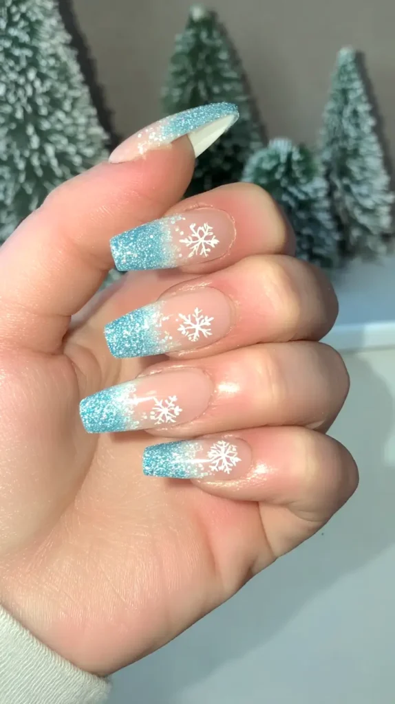 Short Rounded Square Matte Blue Branch Art Short Rounded Square Matte Blue Branch Art — Blue Christmas Nails 2026