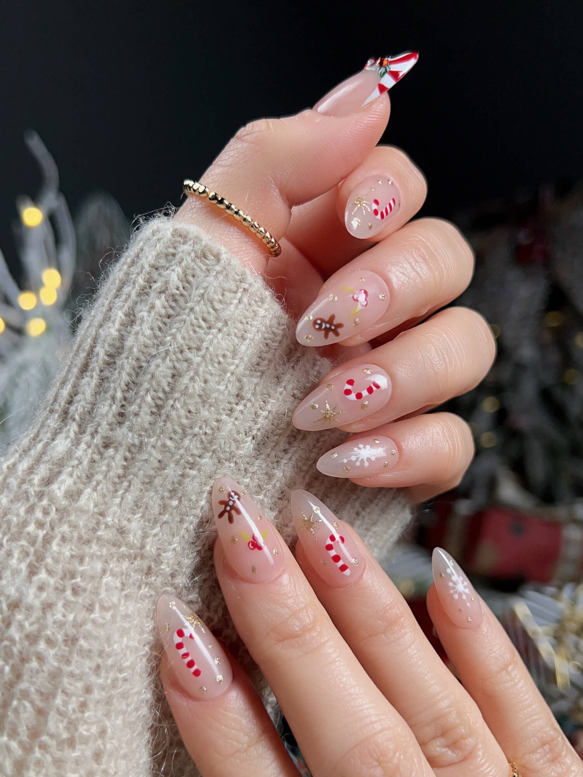 Sheer Nude Gingerbread Man Medium Stilettos Sheer Nude Gingerbread Man Medium Stilettos — Christmas Nail Art 2026