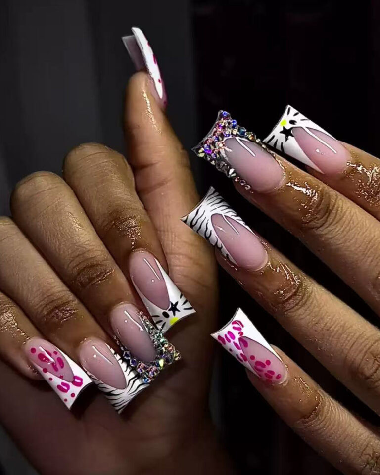 Pink and Black French Tips with Accents Pink and Black French Tips with Accents — Pink Duck Nails 2027