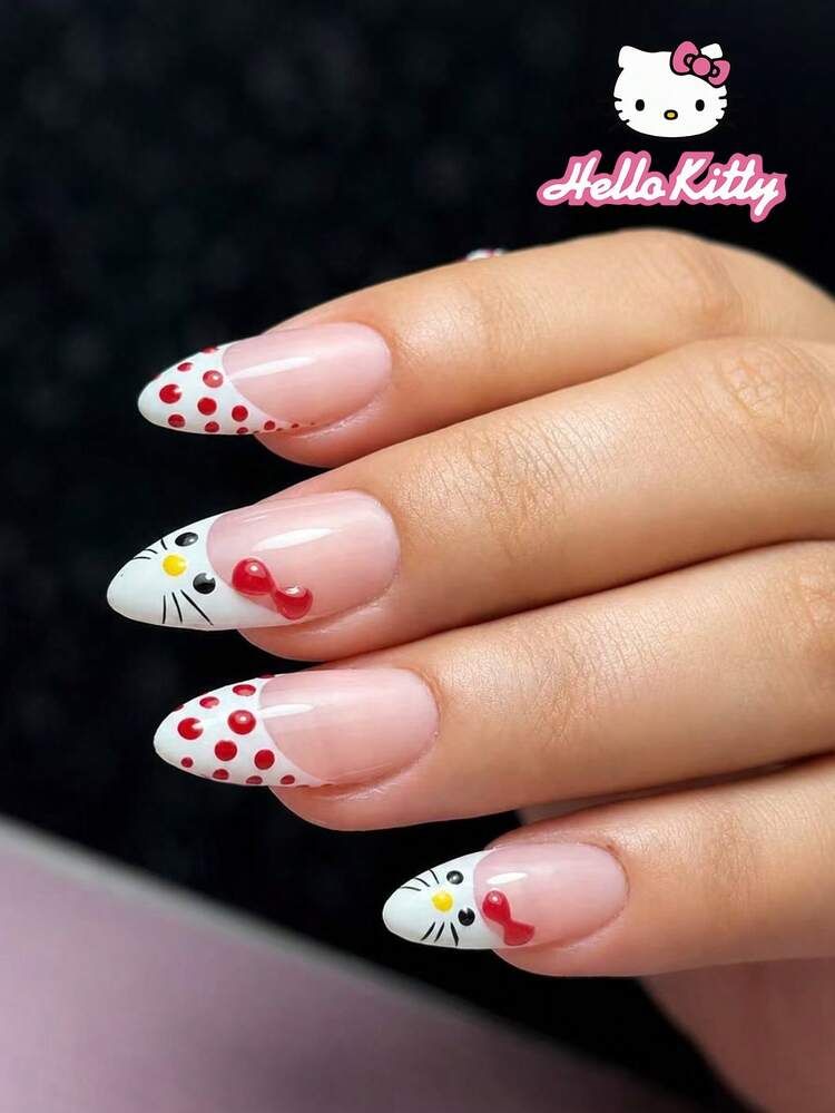 Almond French with Playful Hello Kitty Faces Almond French with Playful Hello Kitty Faces — French Hello Kitty Nails 2027
