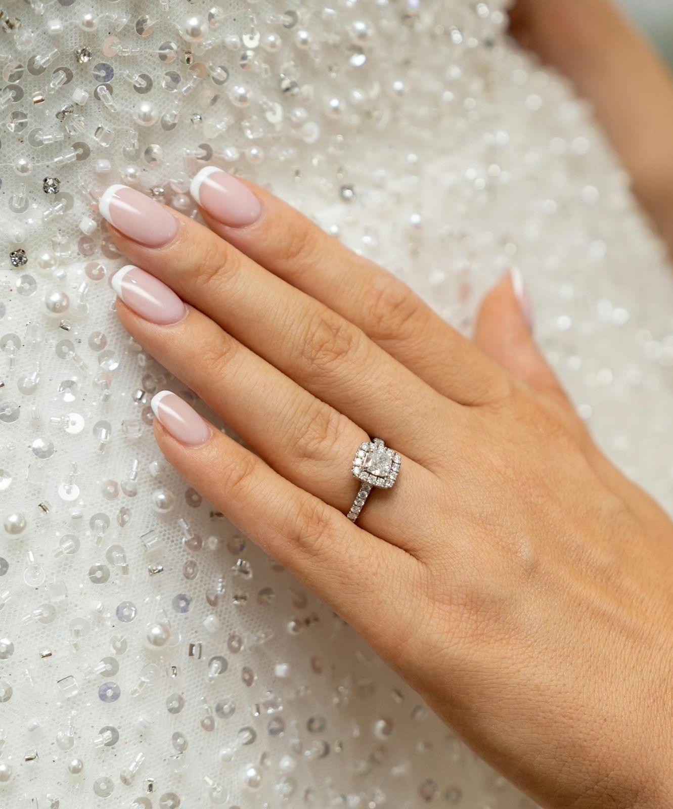 Sheer Nude Stiletto French with Pearls Sheer Nude Stiletto French with Pearls — Long Wedding Nails 2027