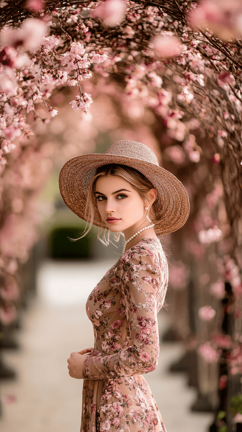 Elegant Floral Chiffon Dress with a Wide-Brimmed Hat — Sip and See Outfits 2027