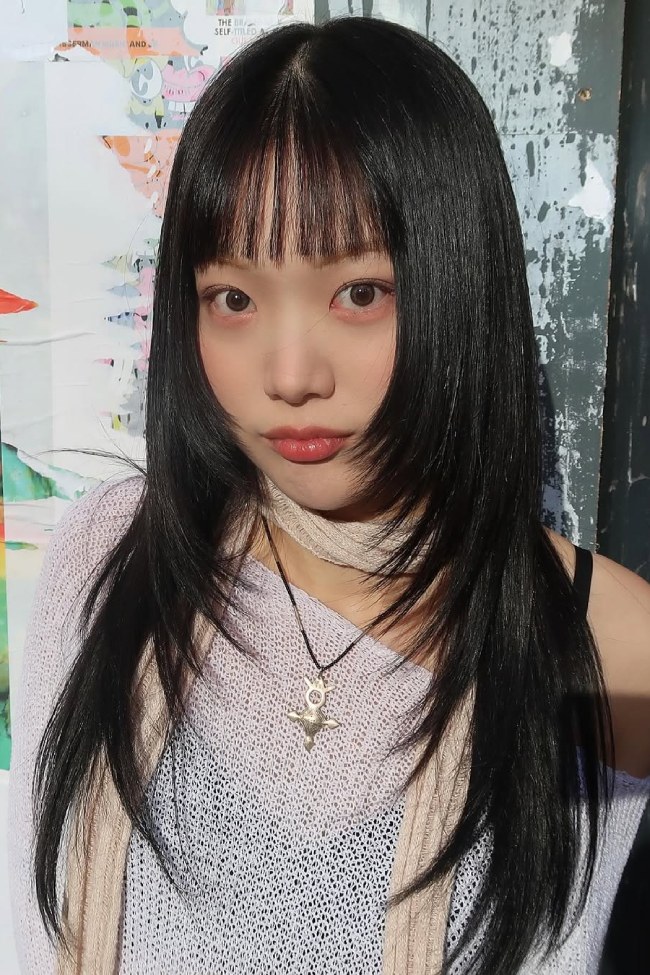 Long Black Hair With Delicate Wispy Bangs Long Black Hair With Delicate Wispy Bangs — Black Bangs 2027