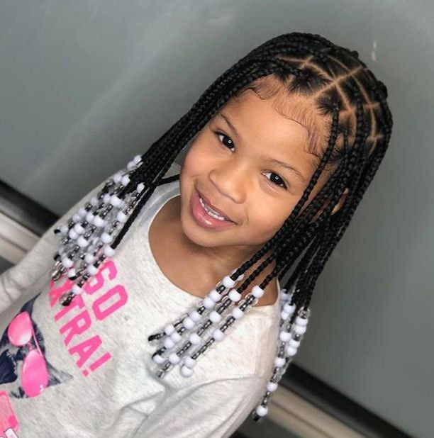 Classic Braids with Monochrome Beads — Knotless Braids 2027 for Little Girls
