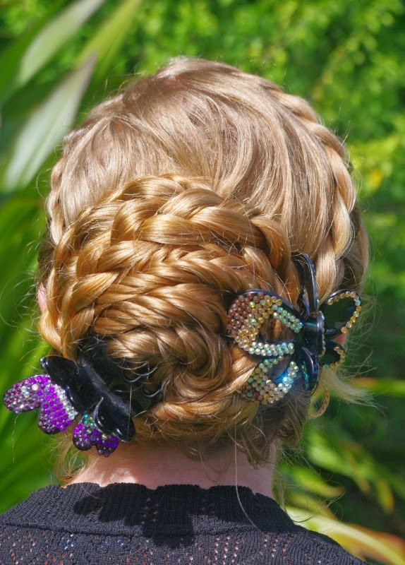Blonde Braided Bun With Jewel Butterfly Clips Blonde Braided Bun With Jewel Butterfly Clips — Butterfly Hair Clip Hairstyles 2027