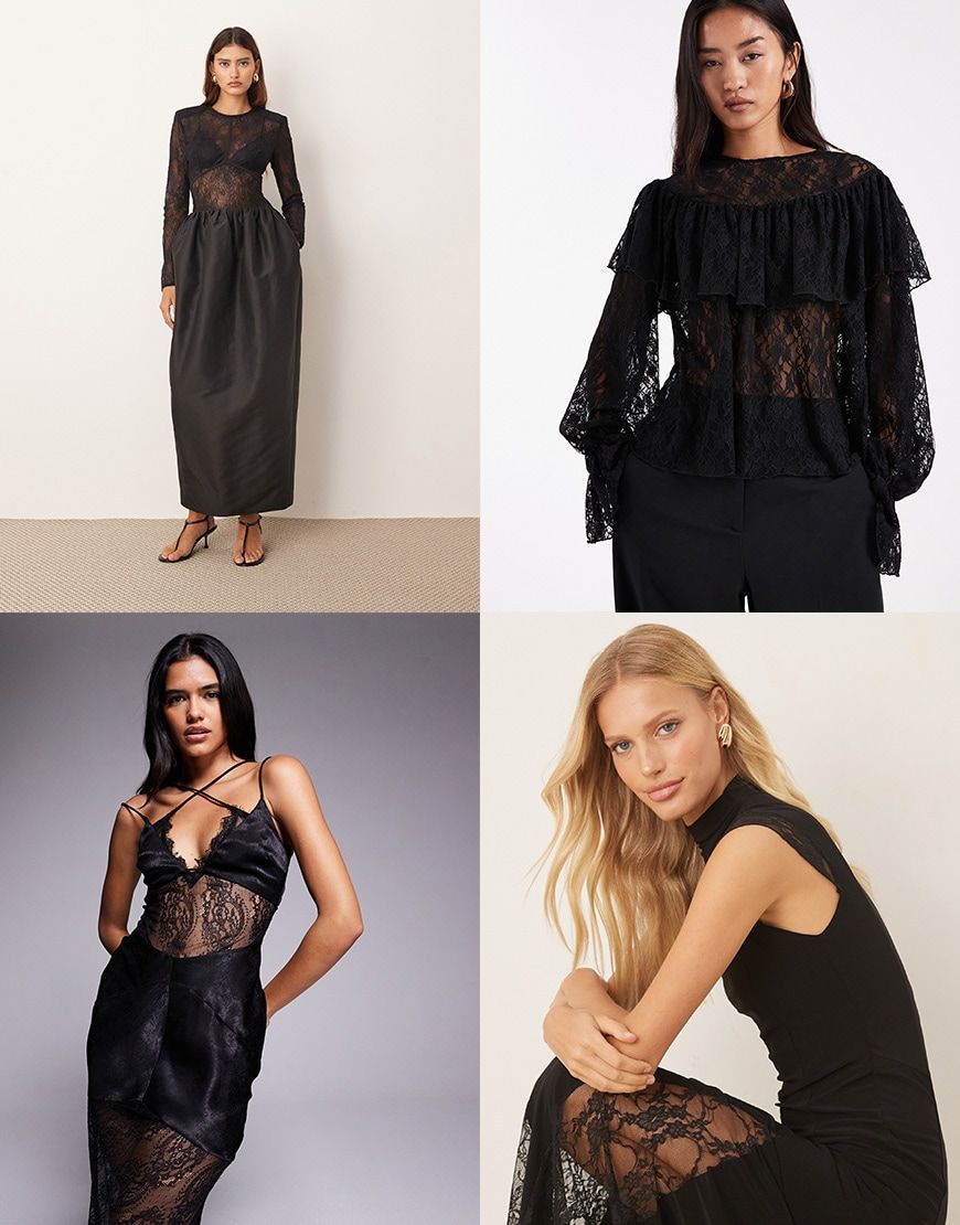 Lace Maxi Dress with Satin Skirt and Long Sleeves Lace Maxi Dress with Satin Skirt and Long Sleeves — Goth Lace Outfits 2027