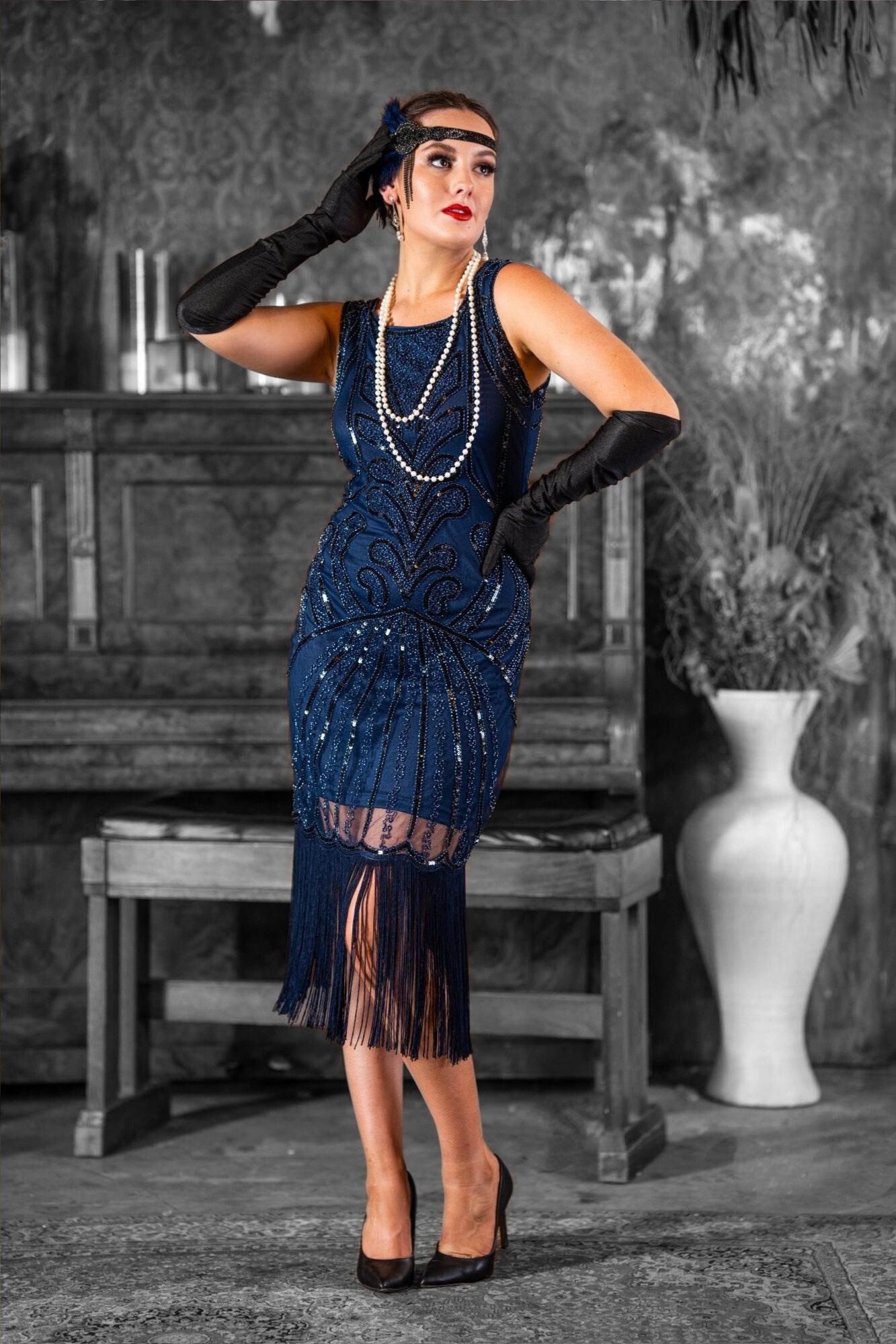 Embellished Navy Flapper Dress with Fringe Embellished Navy Flapper Dress with Fringe — Charleston Outfits 2027