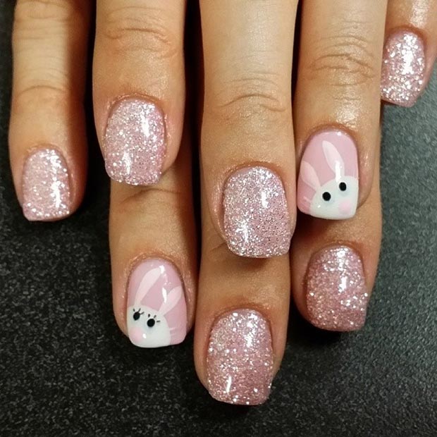 Bunny Face Glitter Nails — Nails 2027 for Kids