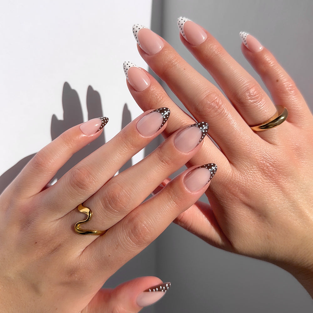 Playful Chic Polka Dot French Almond Nails Playful Chic Polka Dot French Almond Nails — Summer Almond Nails 2027
