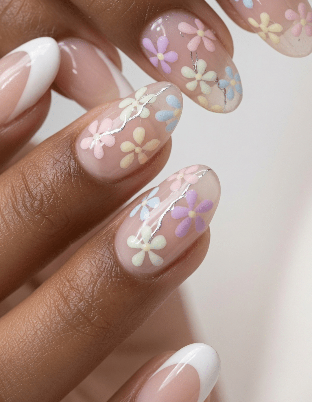 Pastel Flowers with Silver Foil Pastel Flowers with Silver Foil — Daisy Flower Nails 2027