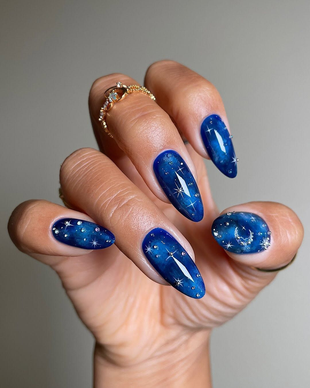 Dark Blue Galaxy with Stars and Moon Dark Blue Galaxy with Stars and Moon — Winter Gel Nail Colors 2027
