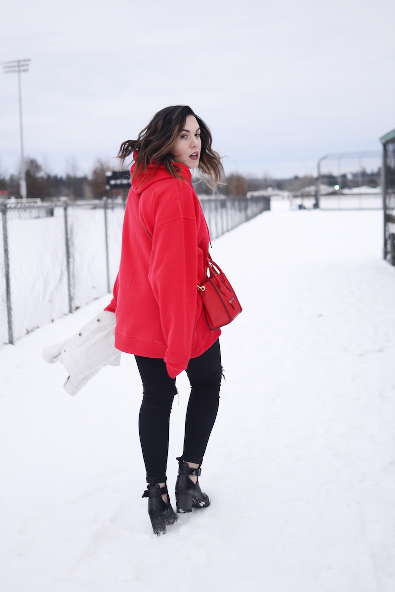 Winter Bright: Red Hoodie in Snowy Landscape Winter Bright: Red Hoodie in Snowy Landscape — Sweatshirt Outfits 2027