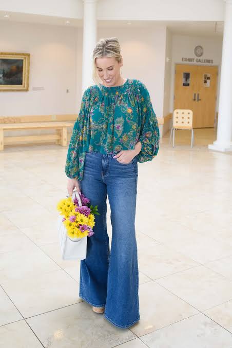 Boho Chic: Printed Blouse with Tan Platforms Boho Chic: Printed Blouse with Tan Platforms — Platform Heels Outfits 2027