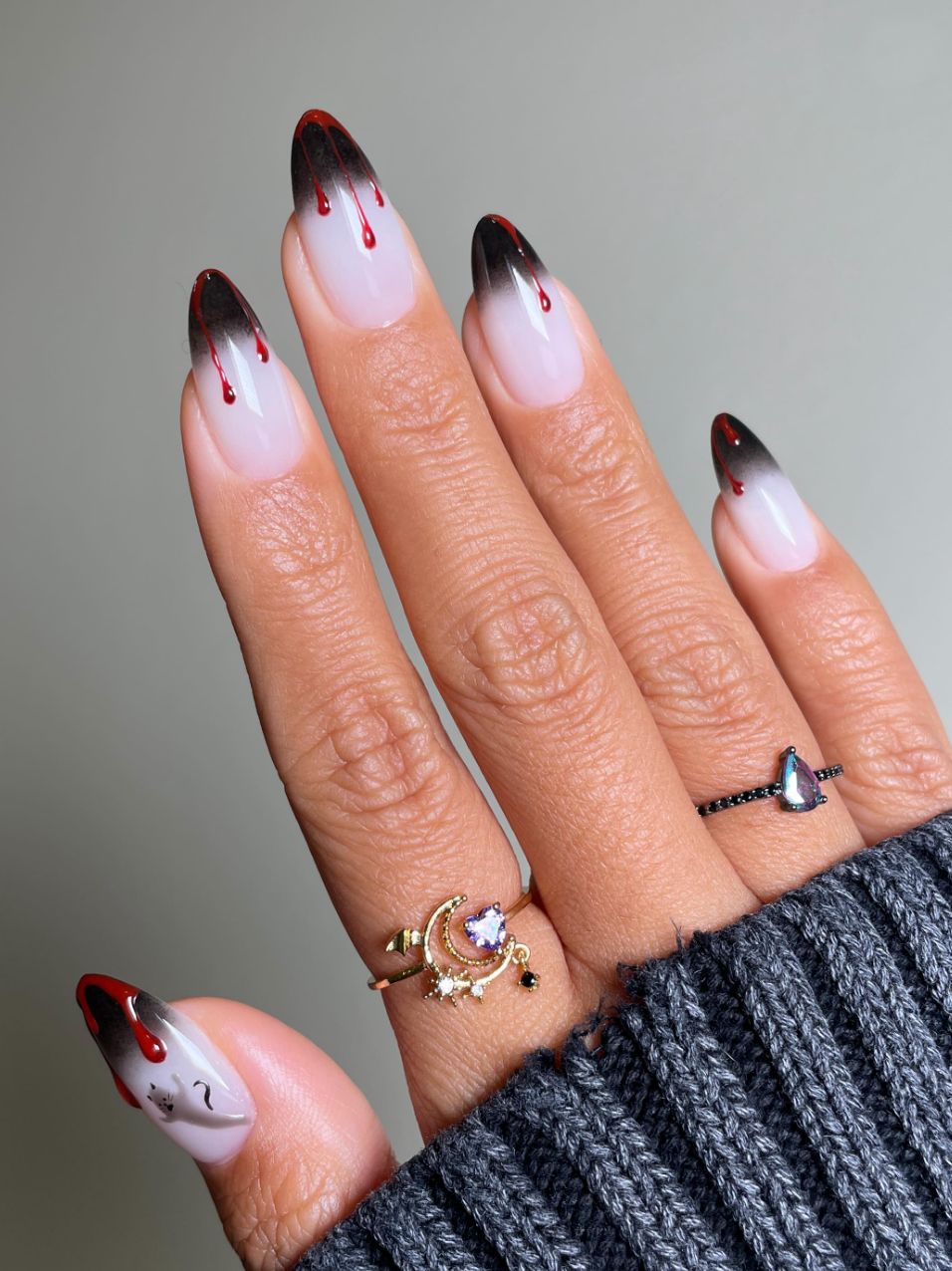 Sheer Nude Base With Black And Red Tips Short Square Blood Drip Nails Sheer Nude Base With Black And Red Tips Short Square Blood Drip Nails — Vampire Nails 2027