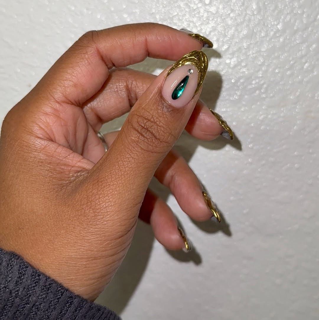 Nude with Delicate Gold Foil Accents — Nails 2027 for Gold Dress