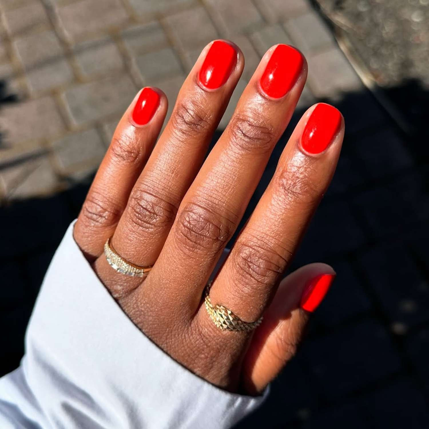 Vibrant Glossy Red Short Oval Nails Vibrant Glossy Red Short Oval Nails — Red Nails 2027 for Medium Skin
