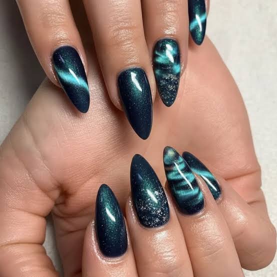 Deep Teal Blue Green Shimmer Cat Eye Deep Teal Blue Green Shimmer Cat Eye — Cat Eye Nails 2027