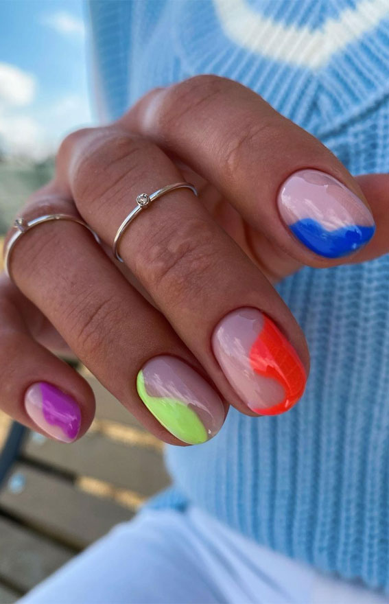Neon Abstract Color Block Oval Nails — Summer Dip Nails 2027