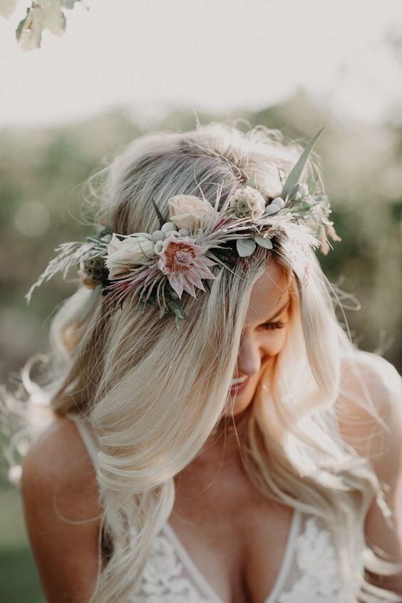 Blonde Collarbone Waves with Boho Crown — Flower Crown Hairstyles 2027